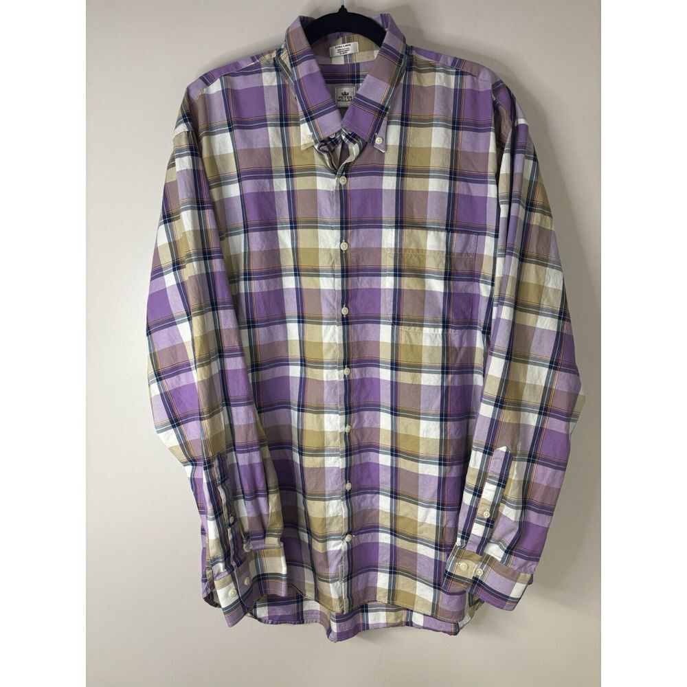 Peter Millar Long‎ Sleeve Shirt Mens Size XL Button Up Purple Plaid